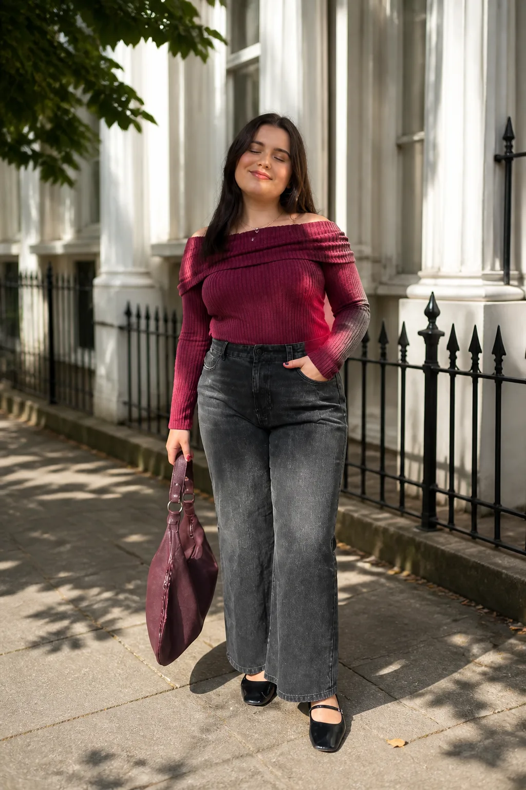 Chic Off-Shoulder Top and Wide-Leg Jeans