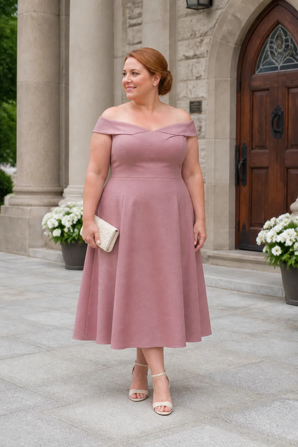 Chic Off-the-Shoulder Tea Length Dress