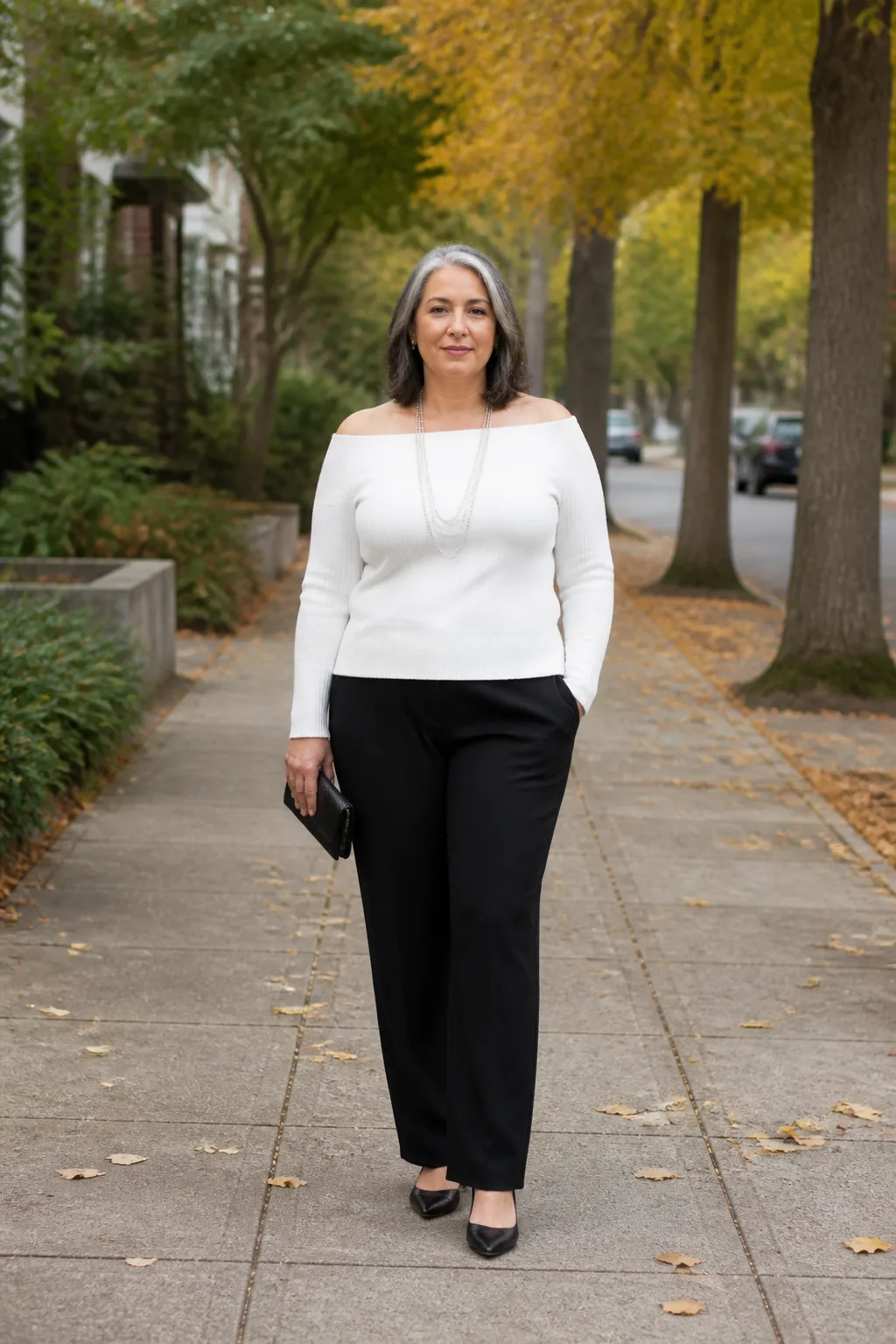 Chic Off-the-Shoulder Top and Black Trousers