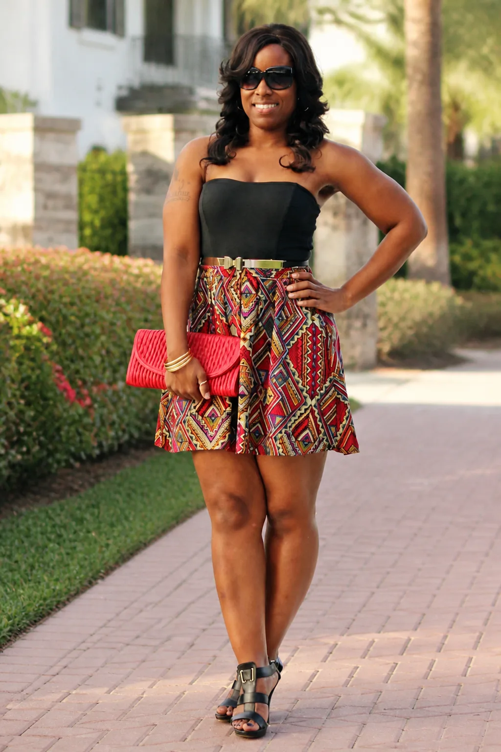 Chic Patterned Skirt and Tube Top Combo