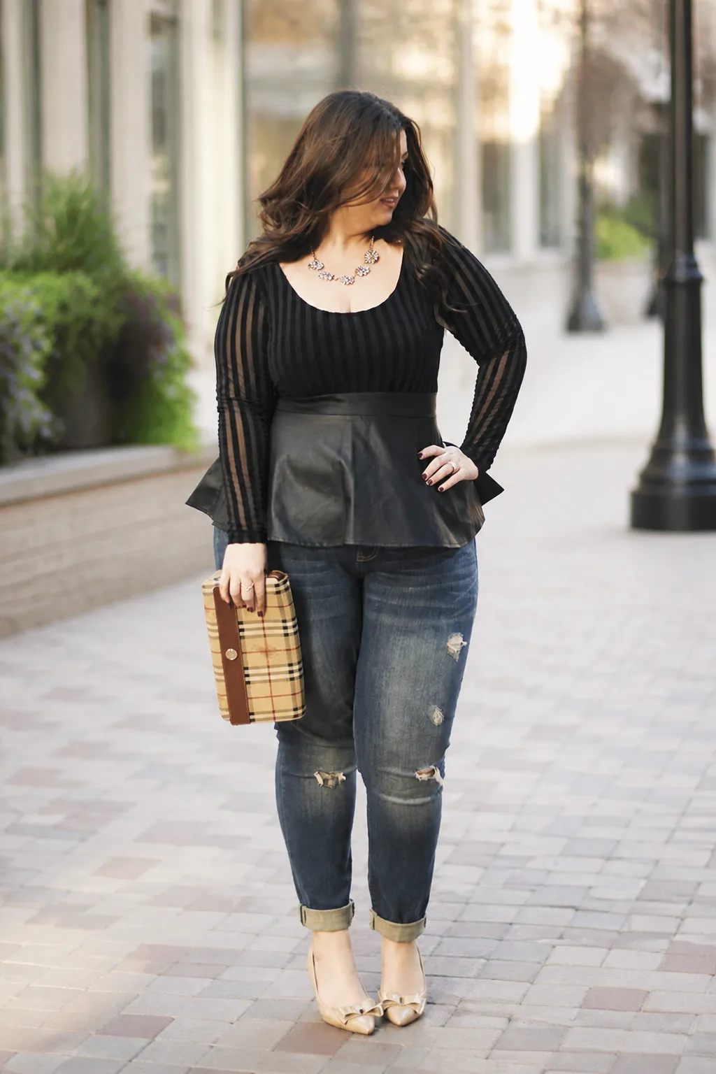 Chic peplum top and denim date outfit