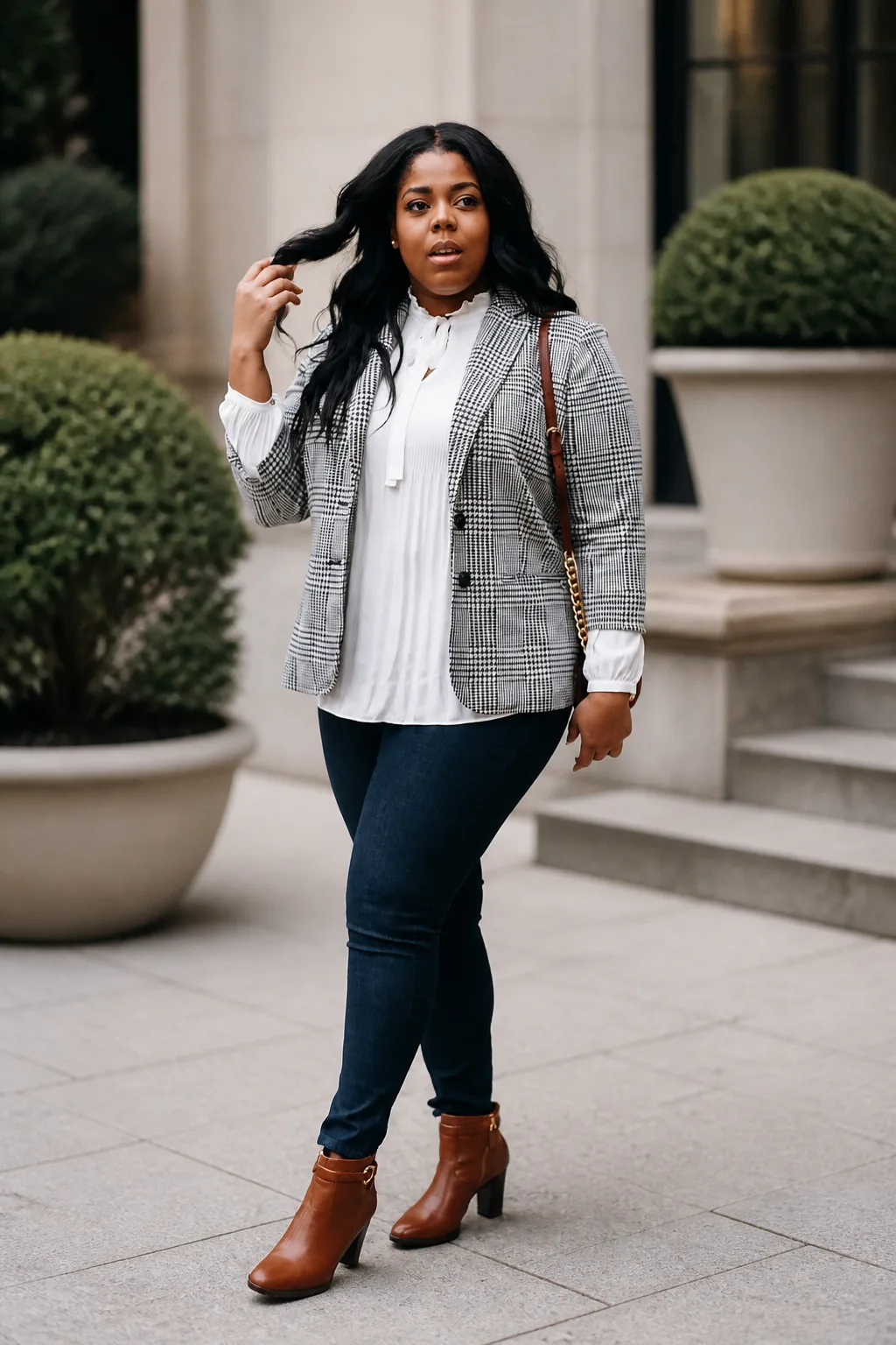 Chic Plaid Blazer and Jeans Work Look