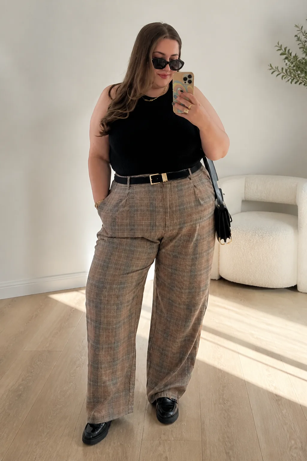 Chic Plaid Palazzo Pants Ensemble