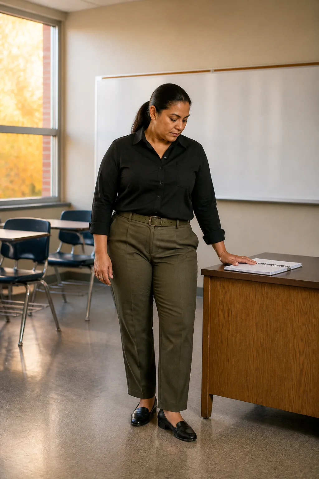 Chic Professional Olive Trousers and Black Shirt