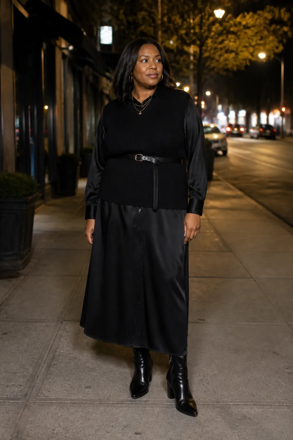 Chic Shirt Dress And Vest Combo