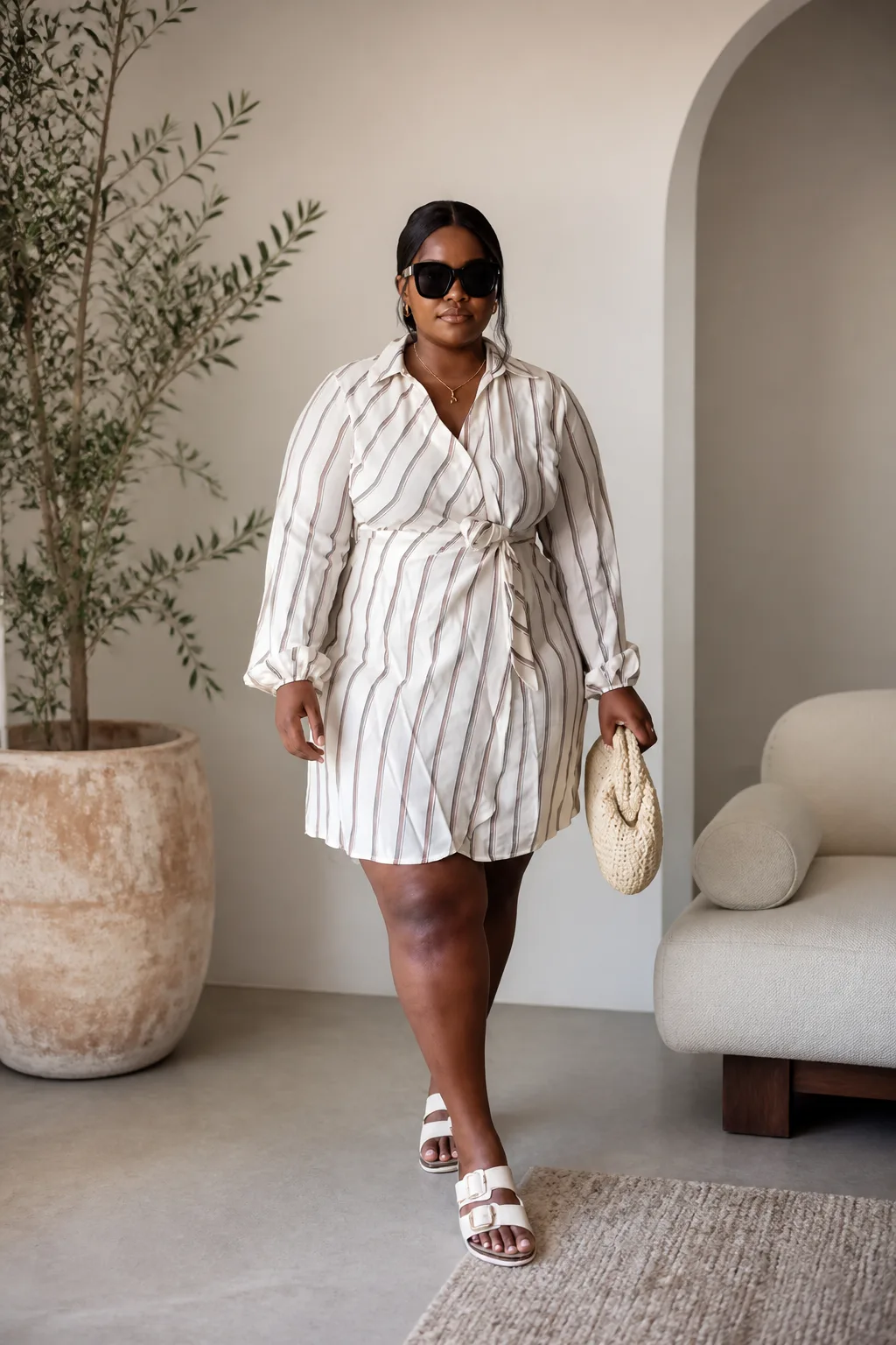 Chic Striped Wrap Dress Elegance