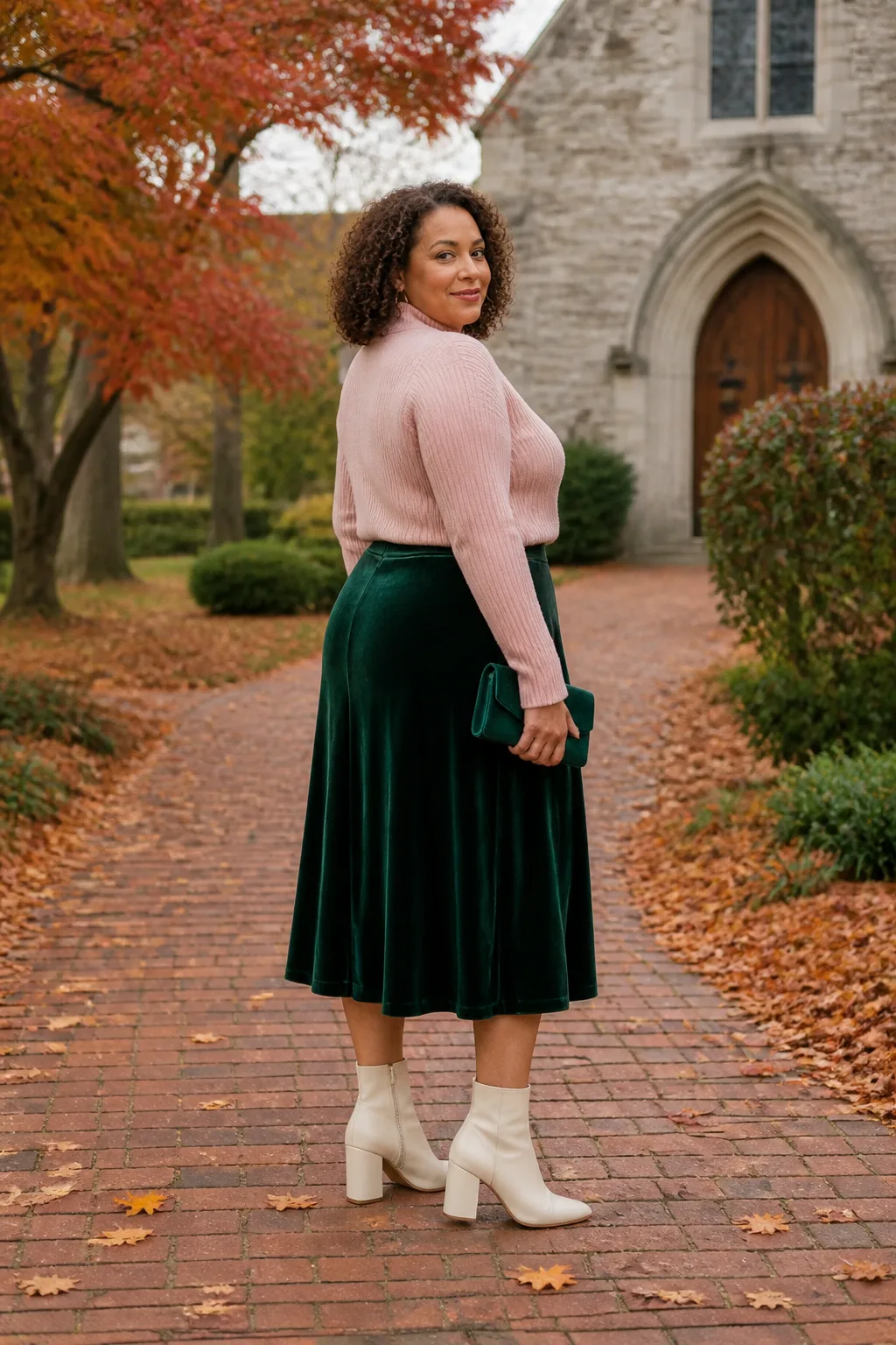 Chic Sweater and Velvet Skirt Ensemble