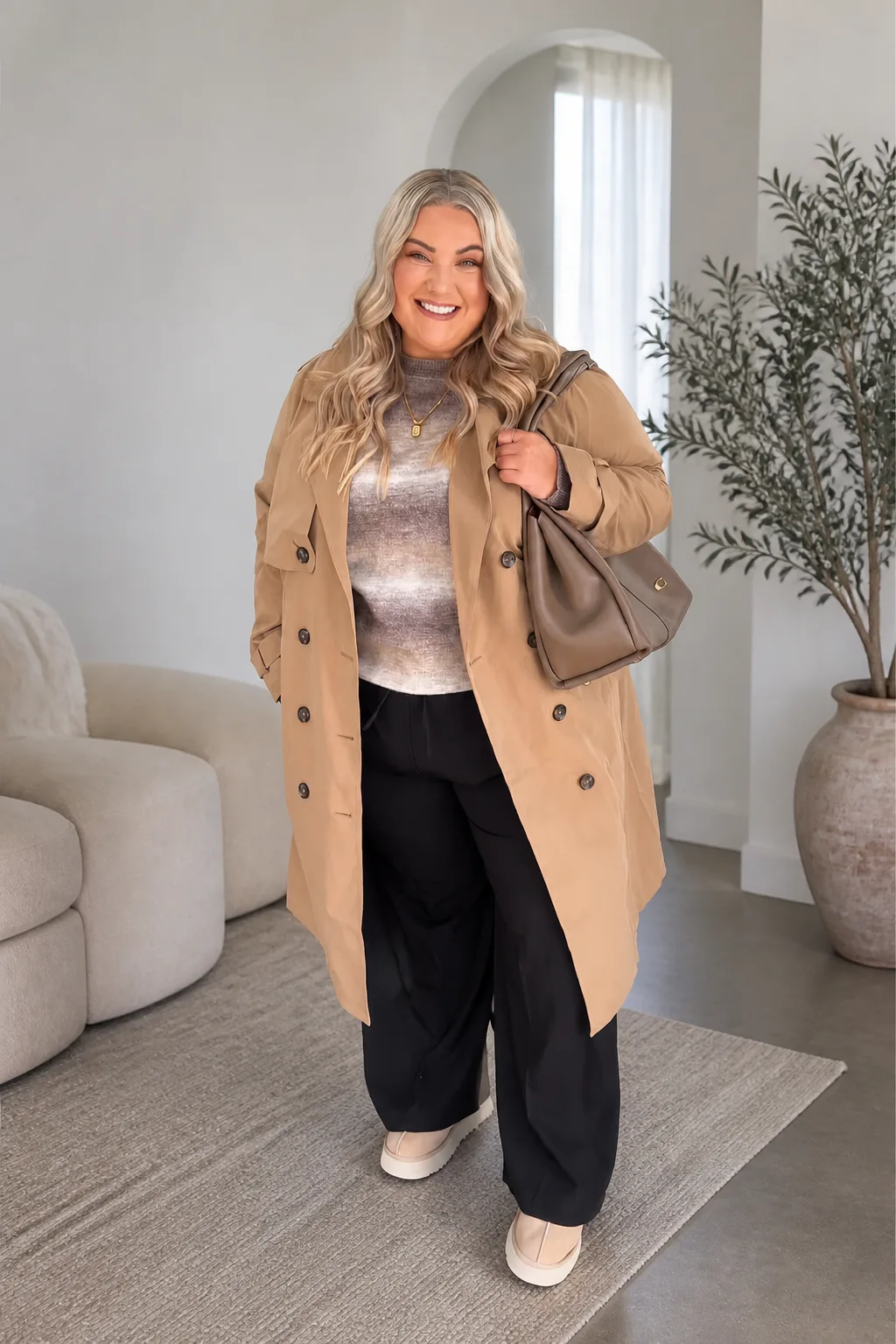 Chic Trench Coat and Trousers Outfit Idea