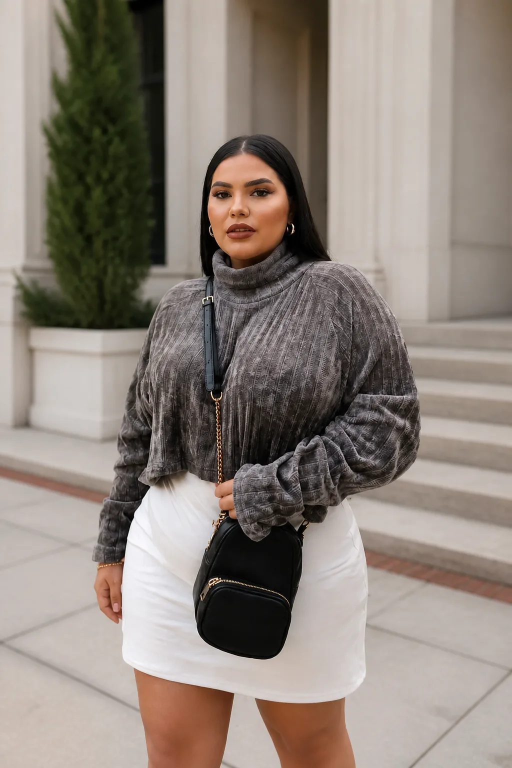 Chic Turtleneck and Mini Skirt Combo