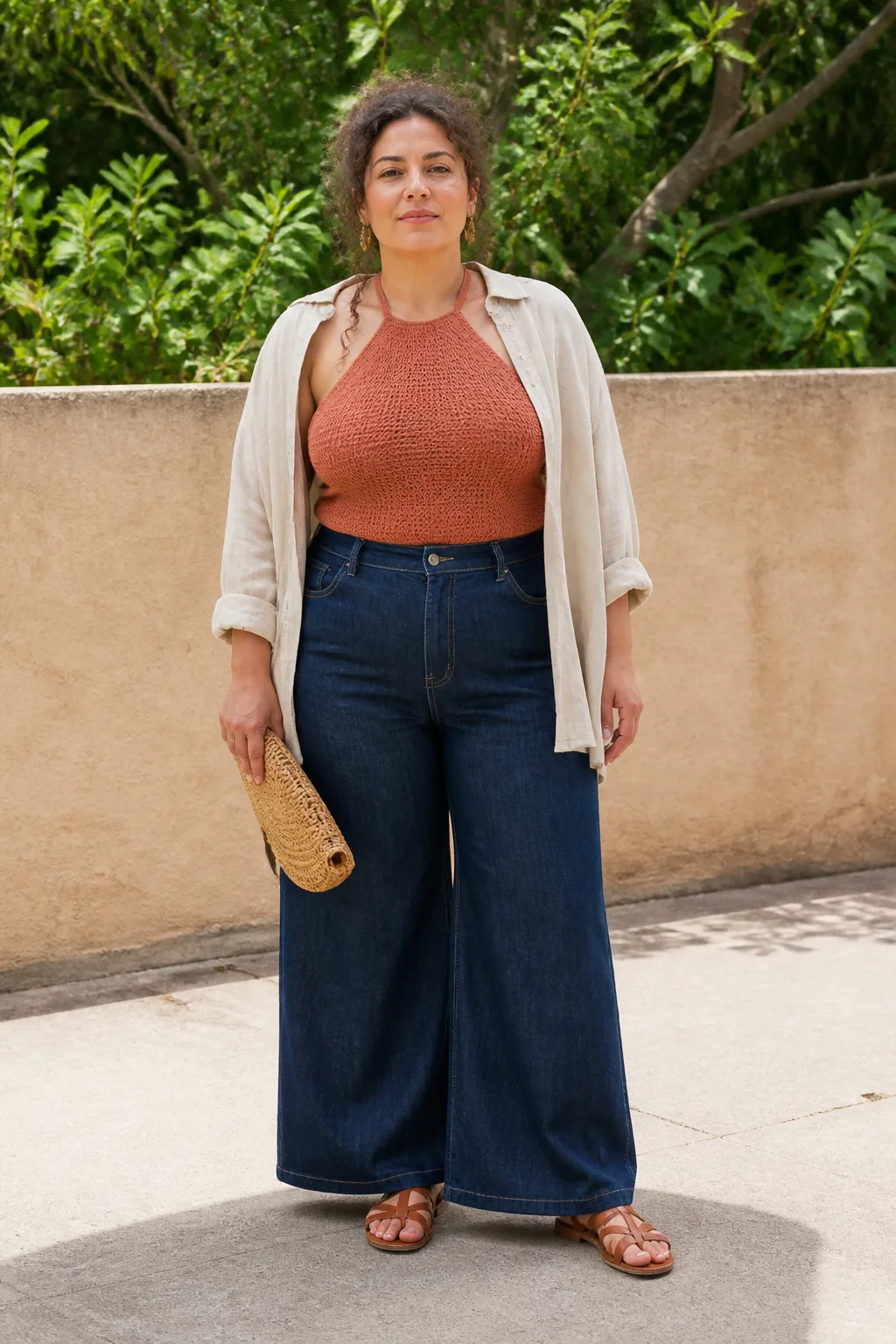 Chic Wide-Leg Jeans and Halter Top