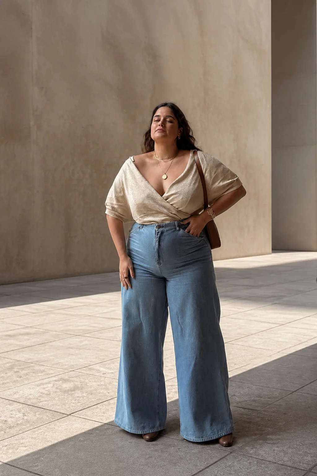 Chic Wrap Top and Wide-Leg Jeans