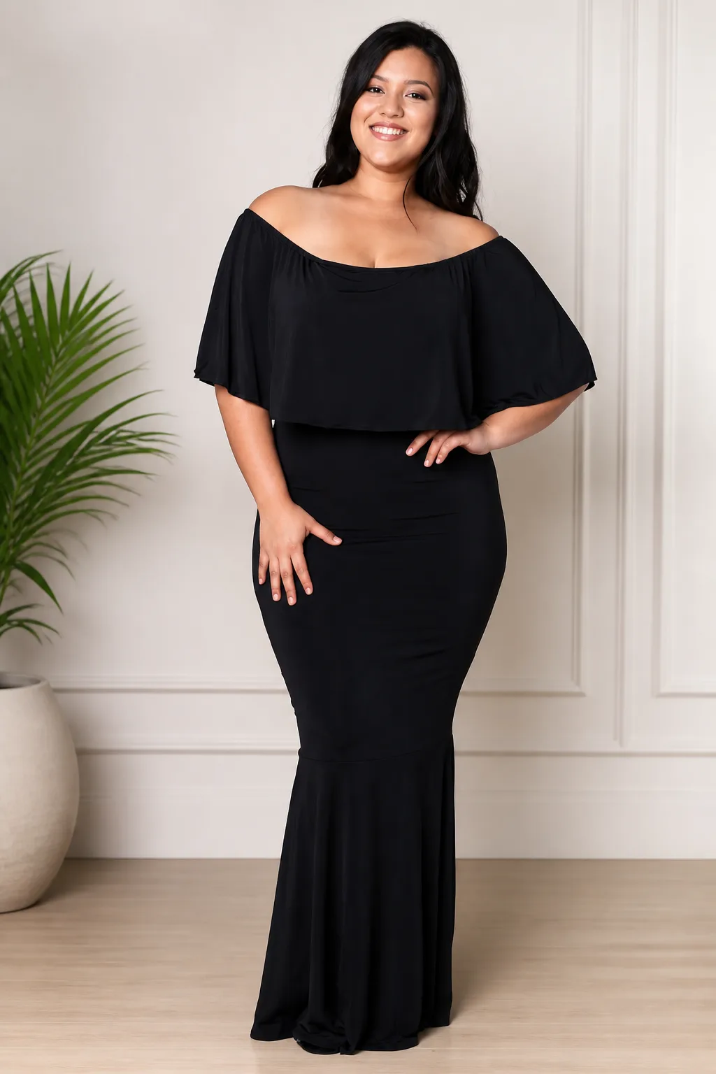 Classic Black Off-the-Shoulder Evening Elegance