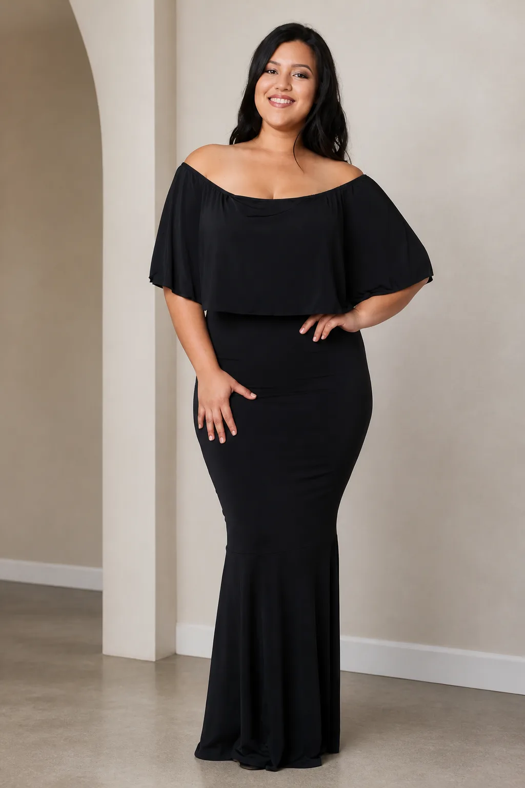 Classic Black Off-the-Shoulder Mermaid Gown