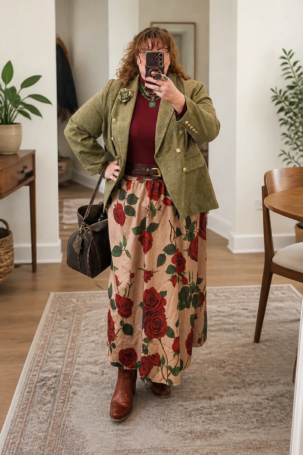 Classic Blazer and Floral Skirt Combo