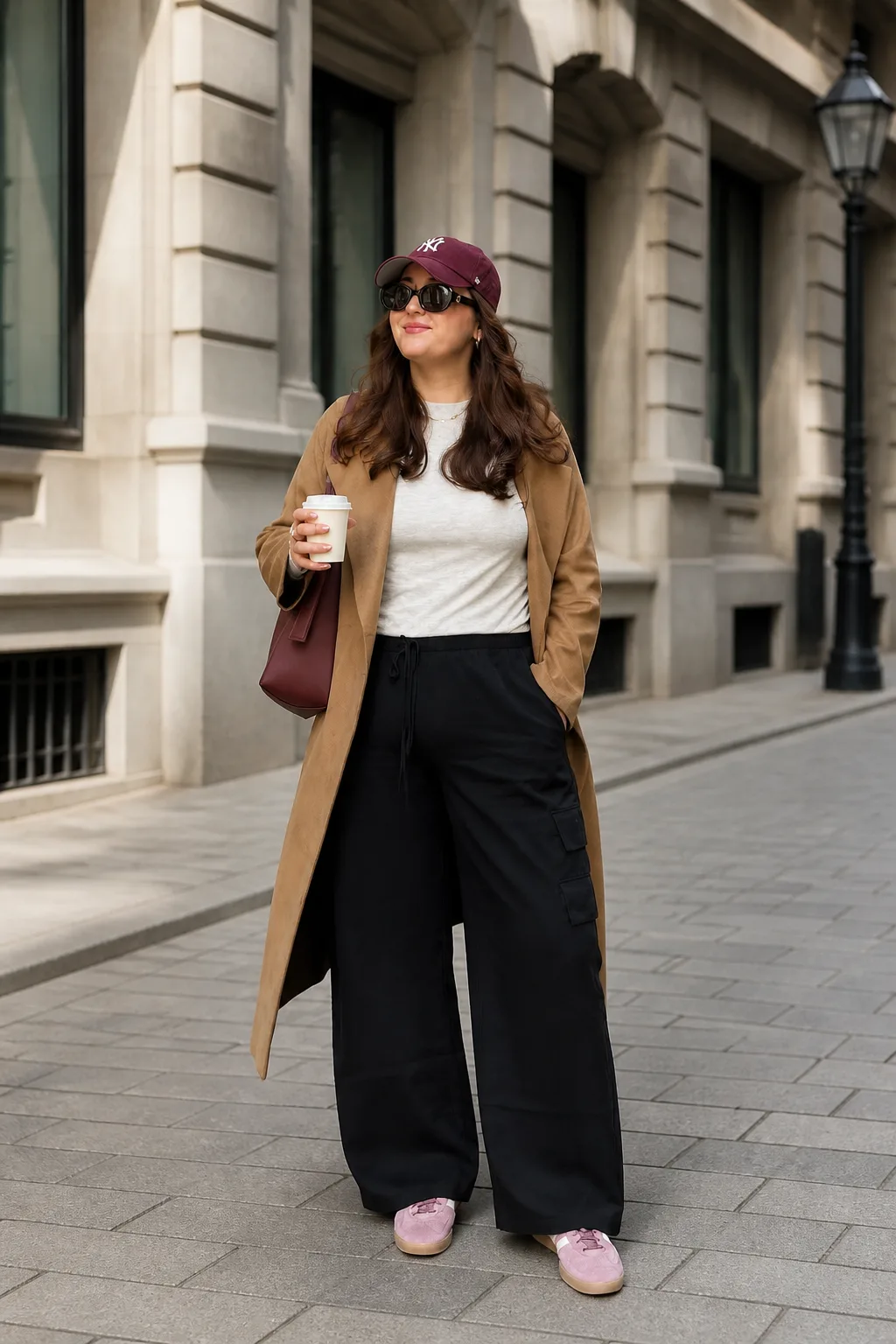 Classic Camel Coat and Wide-Leg Trousers