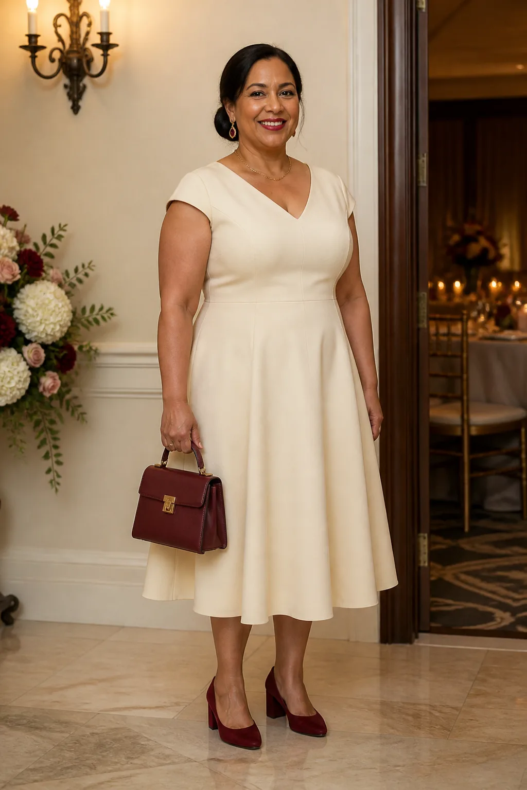 Classic Cream Midi Dress for Formal Events