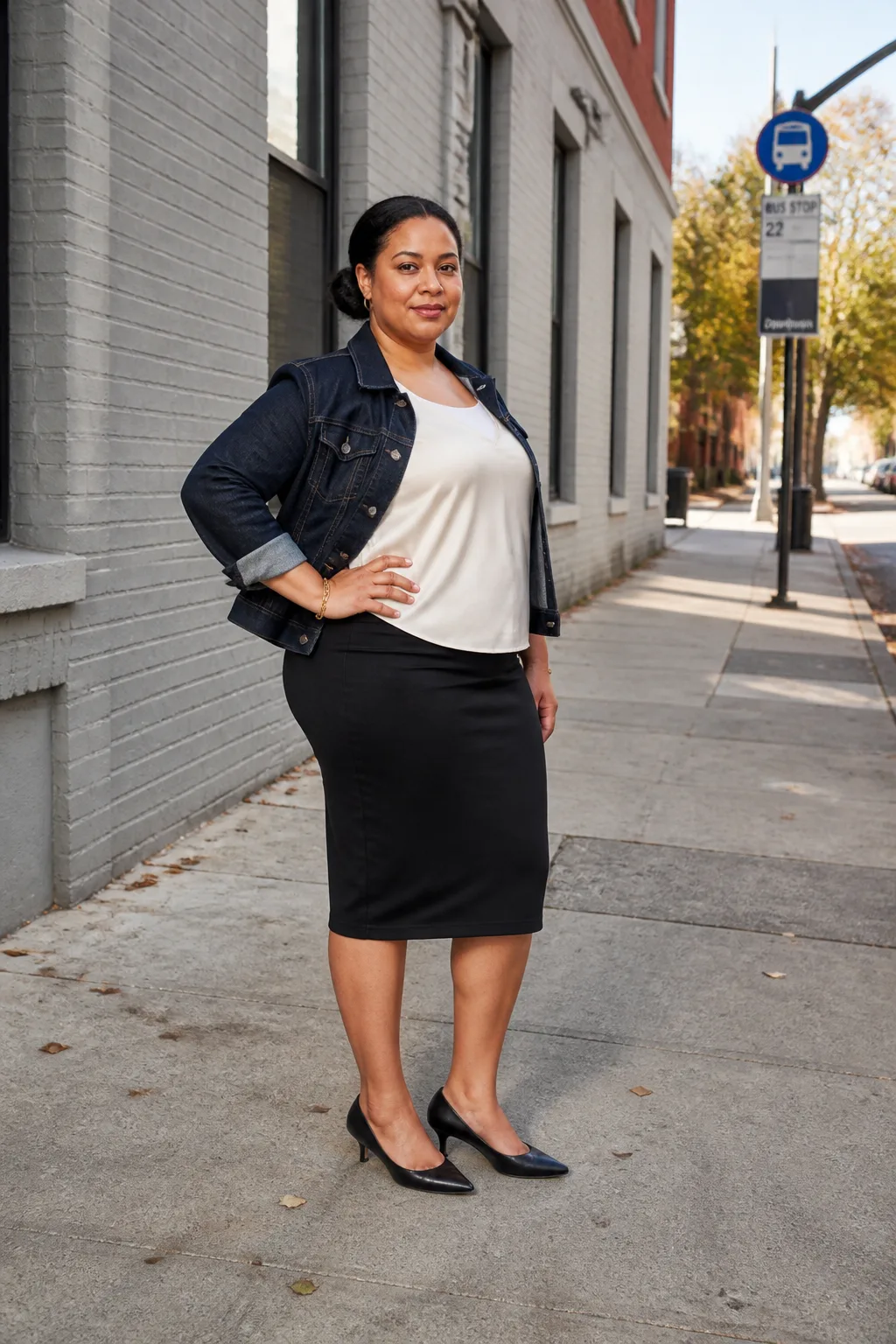 Classic Denim Jacket and Pencil Skirt Style