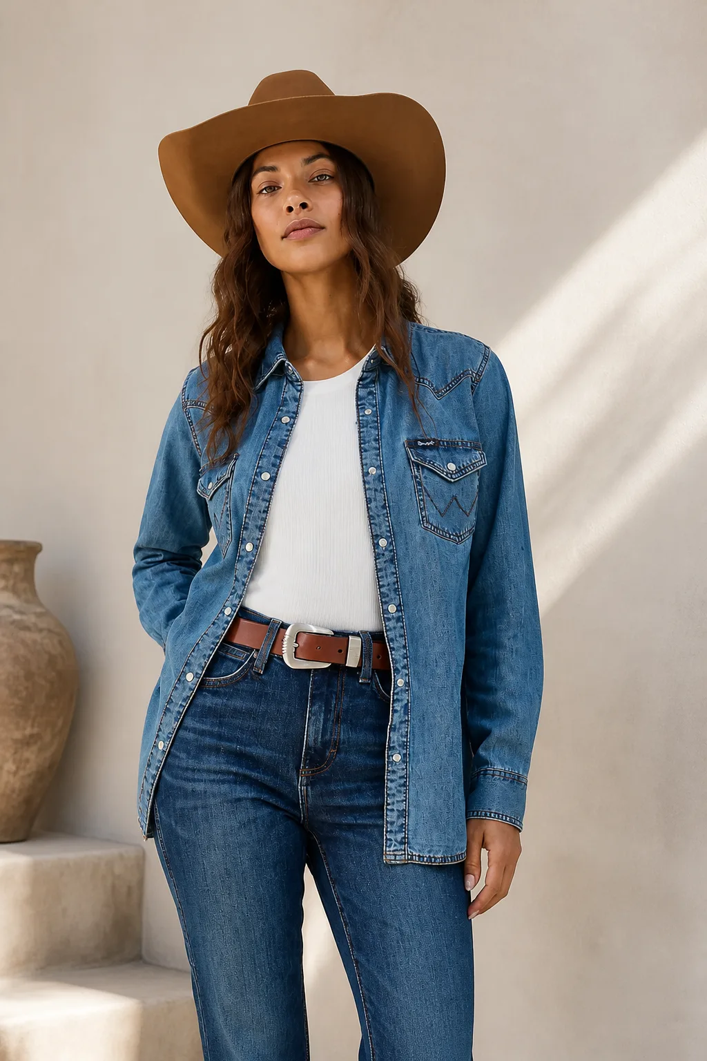 Classic Denim-on-Denim Western Look