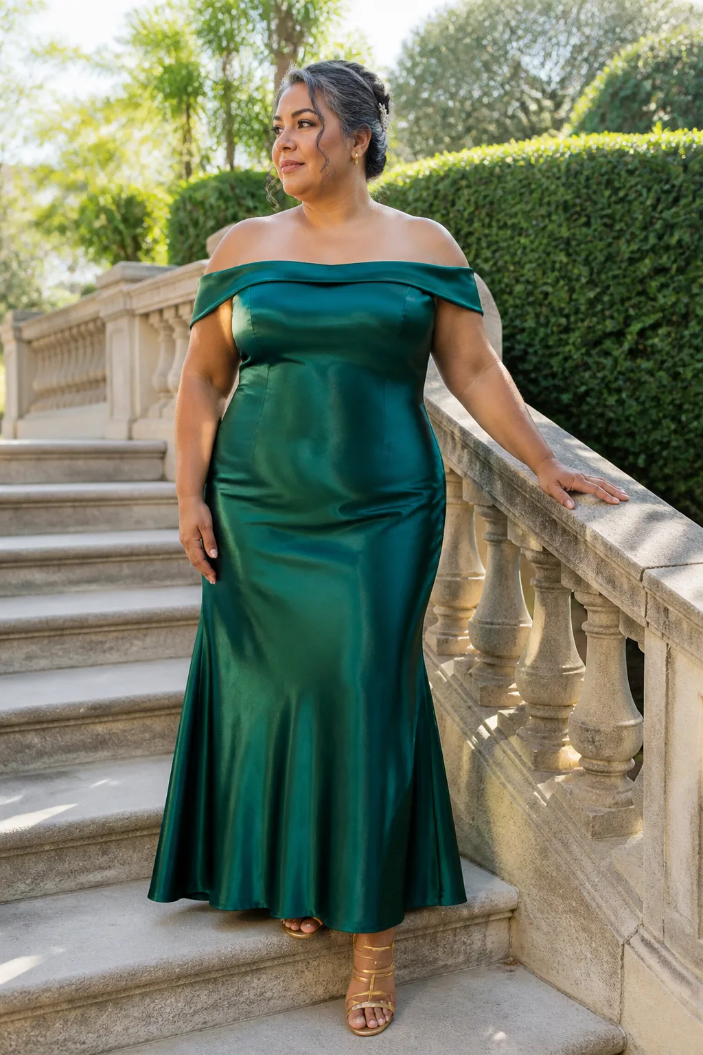 Classic Emerald Off-the-Shoulder Bridesmaid Dress