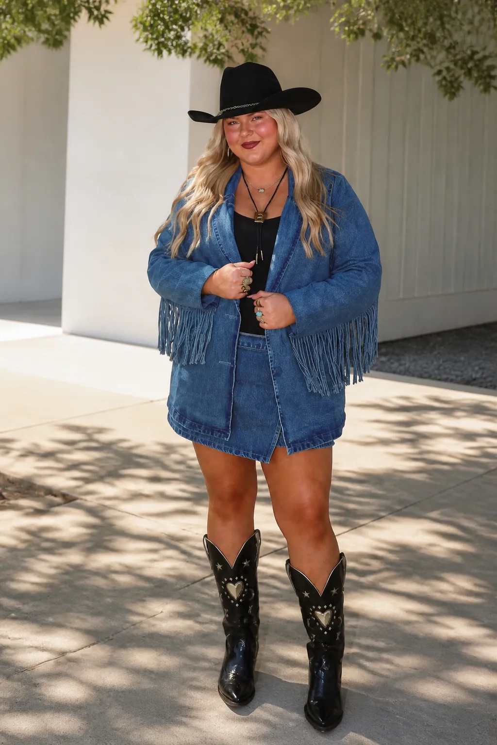 Classic Fringe Denim Outfit for Country Style