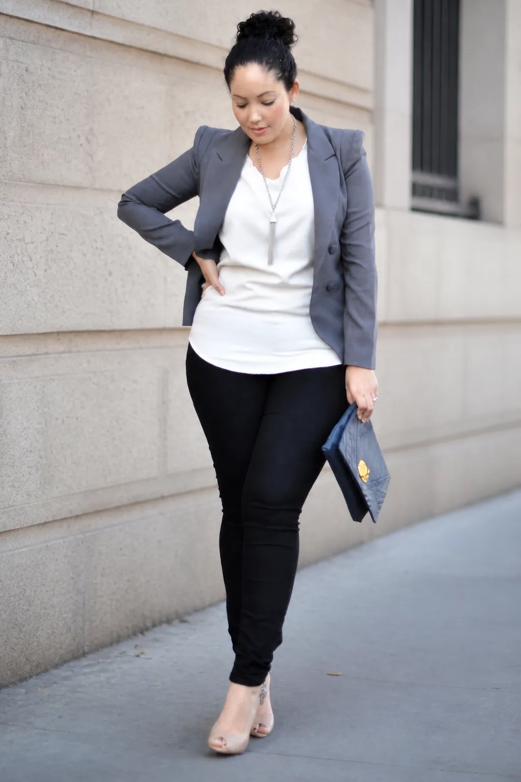 Classic Grey Blazer and White Top