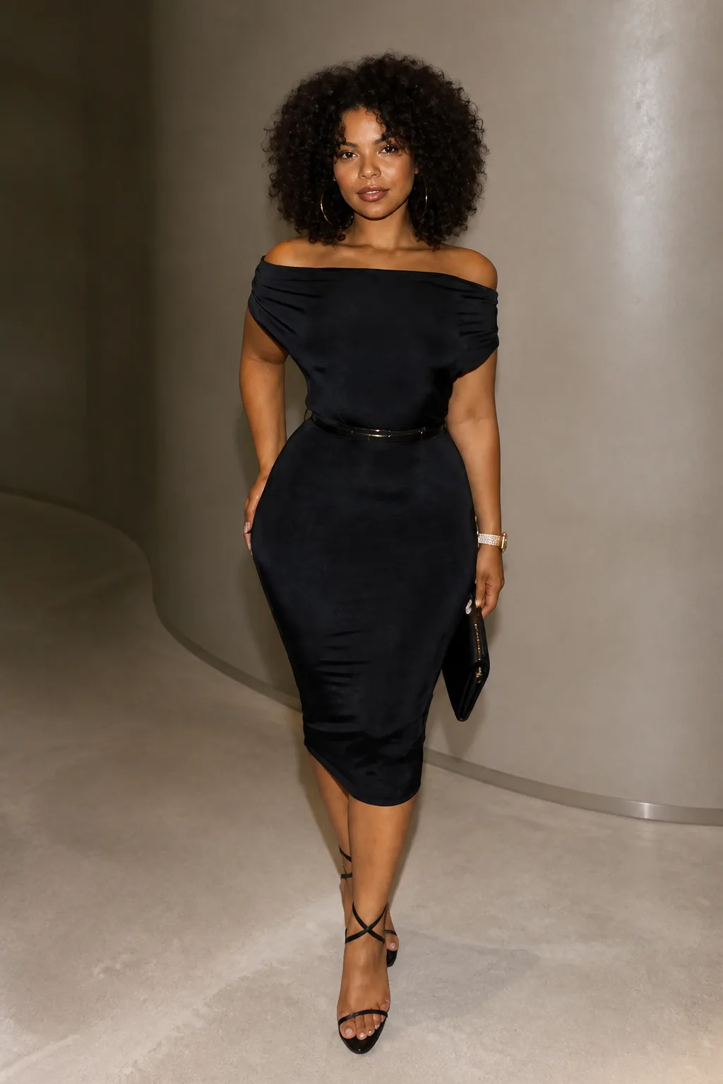 Classic Off-Shoulder Evening Look