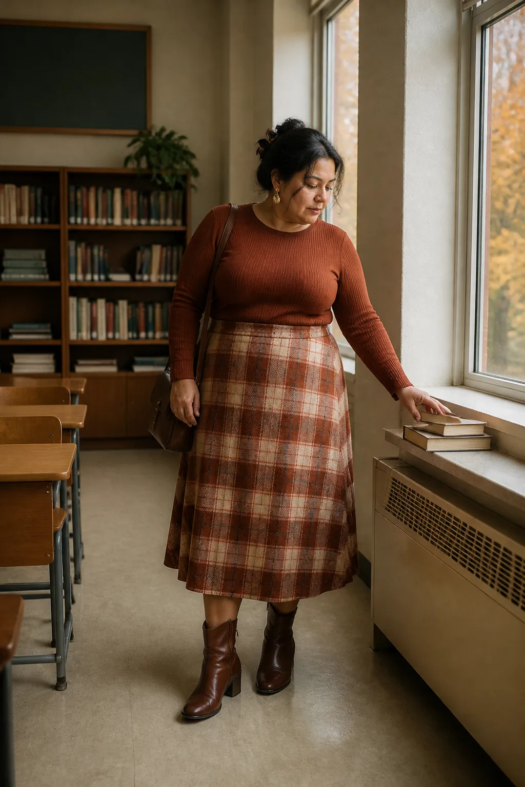 Classic Plaid Skirt Academic Outfit