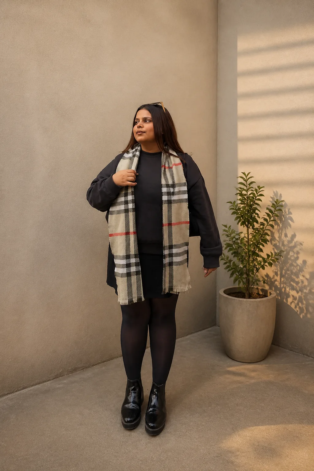 Cozy autumn layers with a classic scarf
