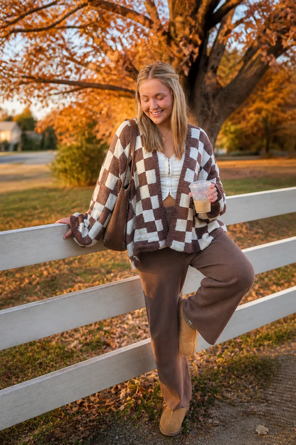 Cozy Checkered Cardigan and Wide-Leg Pants