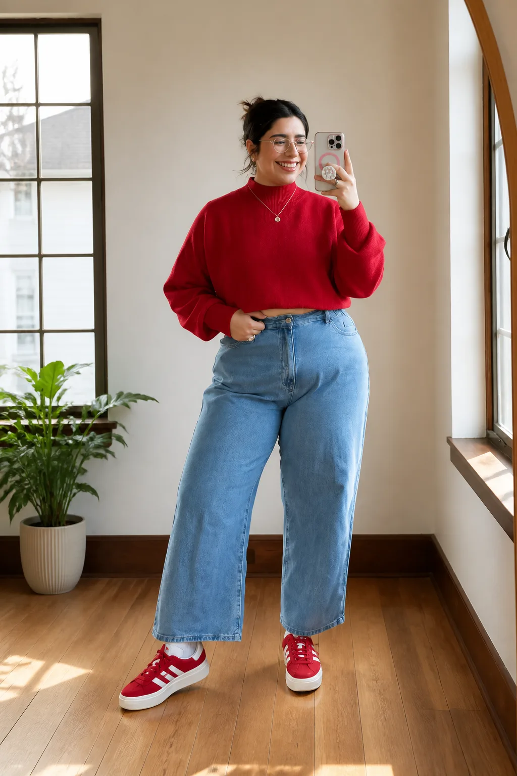 Cozy Cropped Sweater and Wide-Leg Jeans