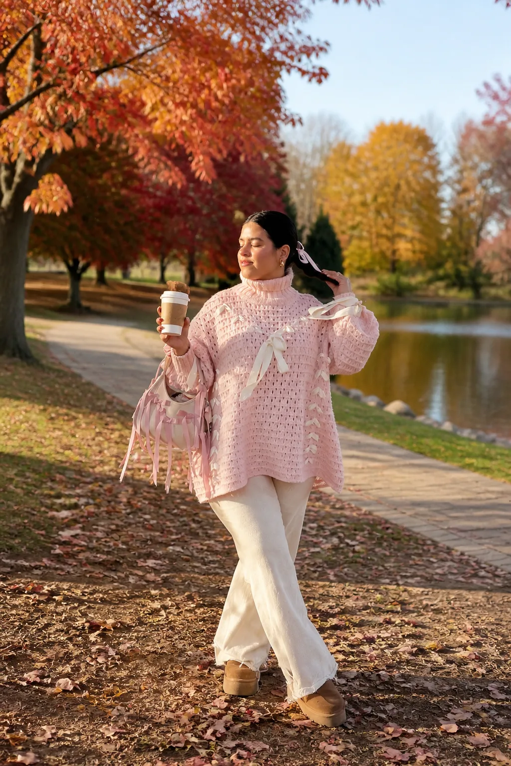 Cozy Pink Knit for Lakeside Strolls