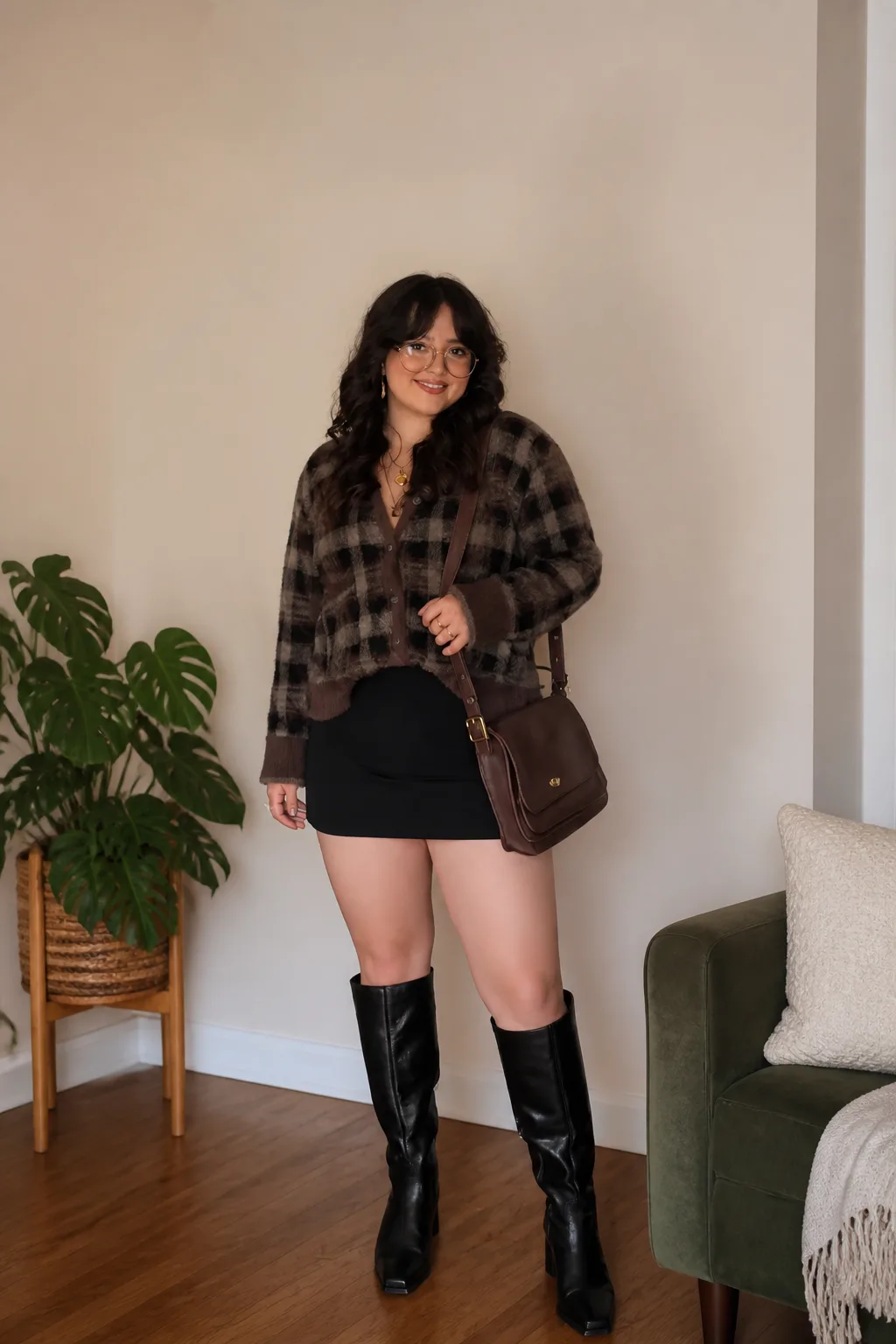 Cozy Plaid and Sleek Boots Combo