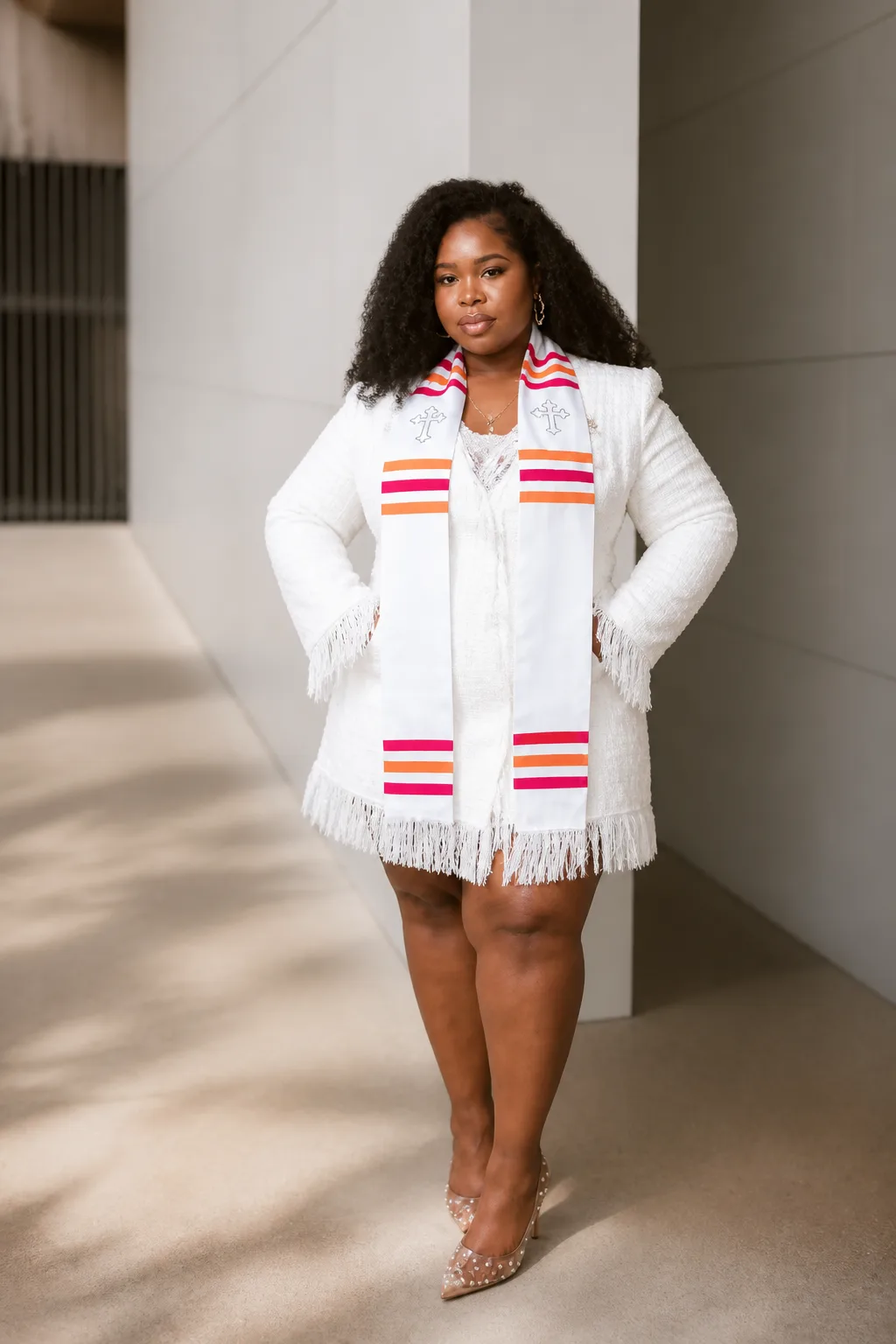 Dazzling White Fringe Dress Ensemble