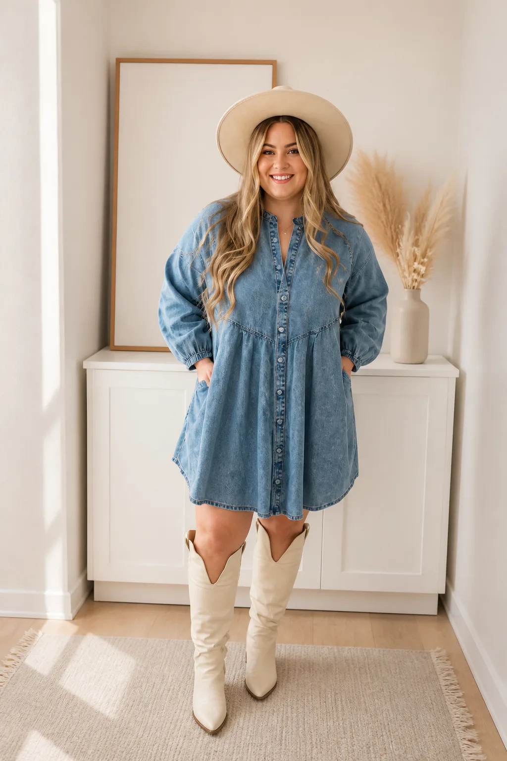Denim Dress and Cowboy Boots