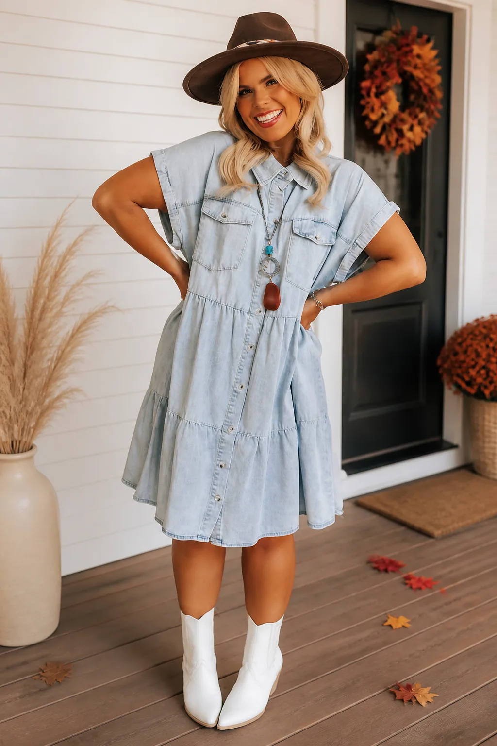 Denim Dress and Hat Western Ensemble