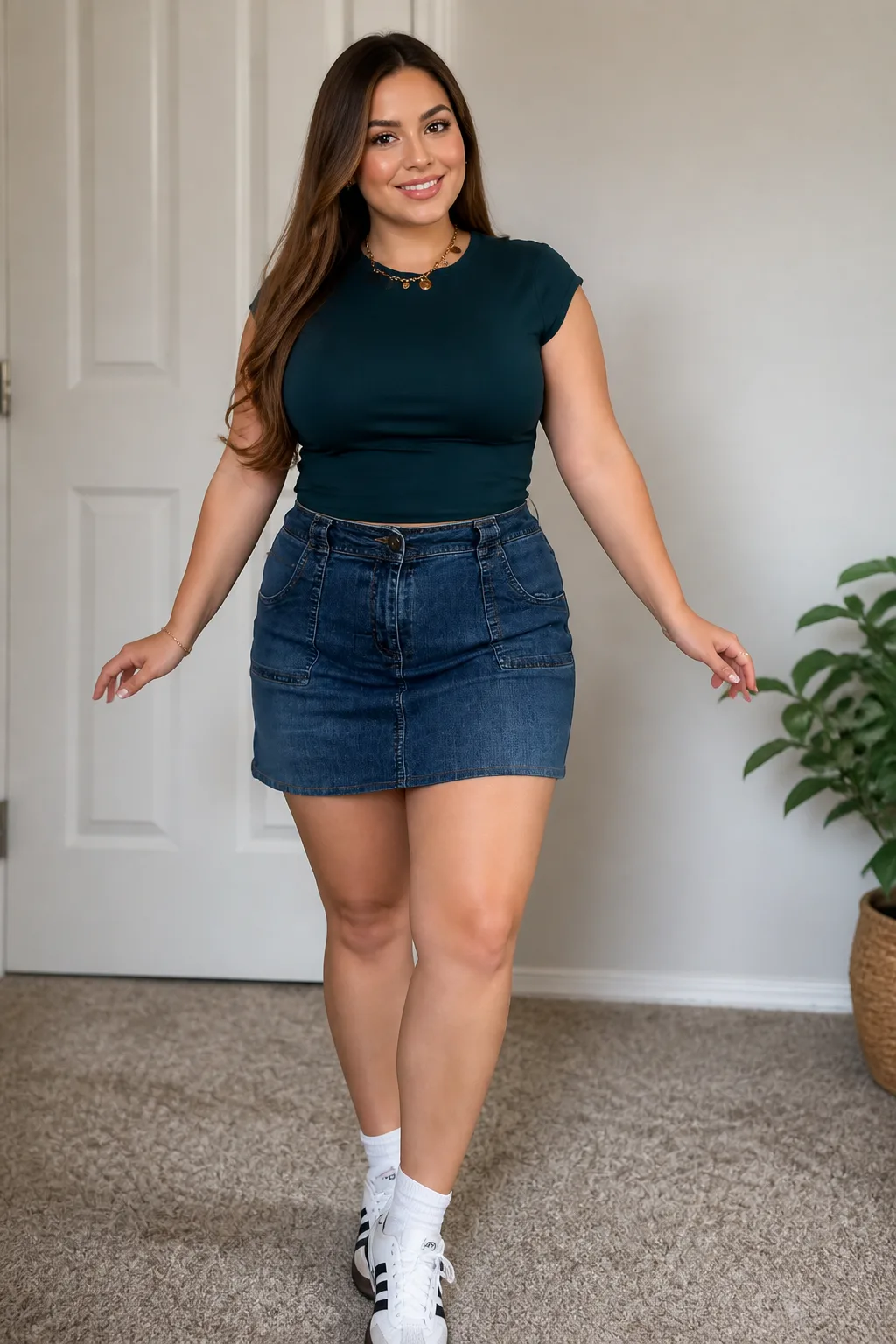 Denim Mini and Fitted Crop Top