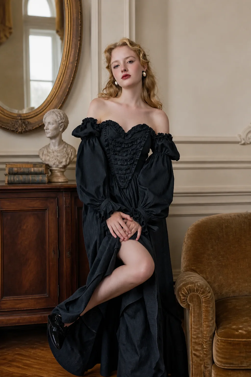 Dramatic Off-Shoulder Evening Gown