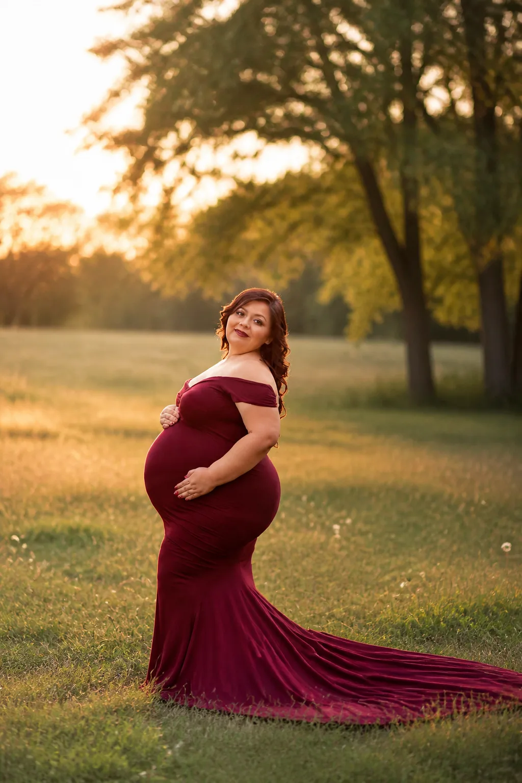 Dramatic Sunset Gown Maternity Portrait