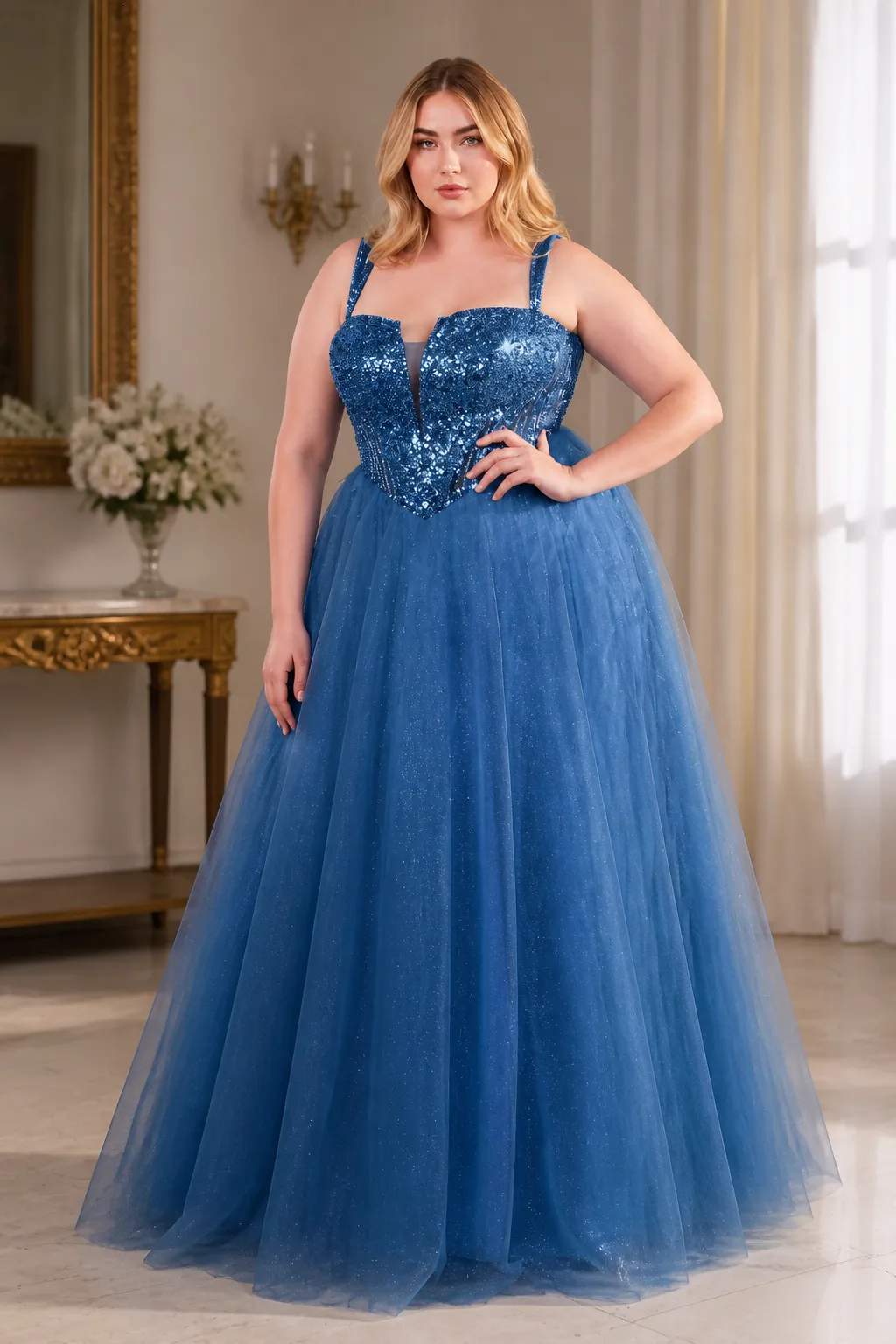 Dreamy Blue Sequin and Tulle Prom Dress
