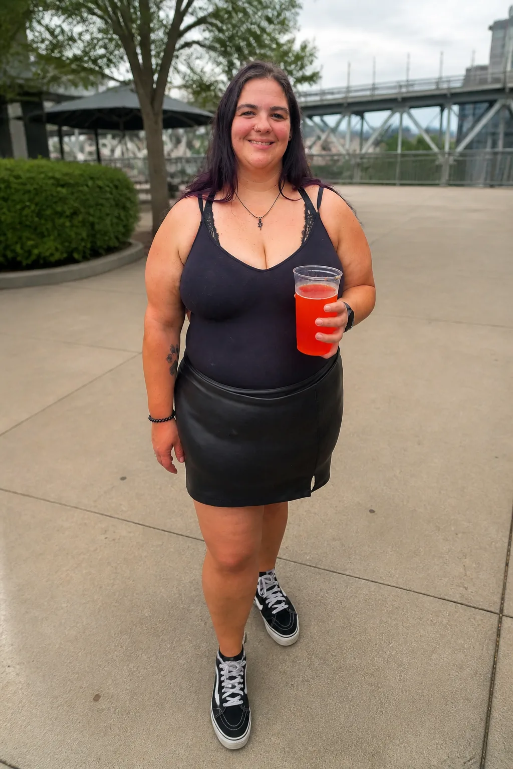 Easy leather skirt concert look
