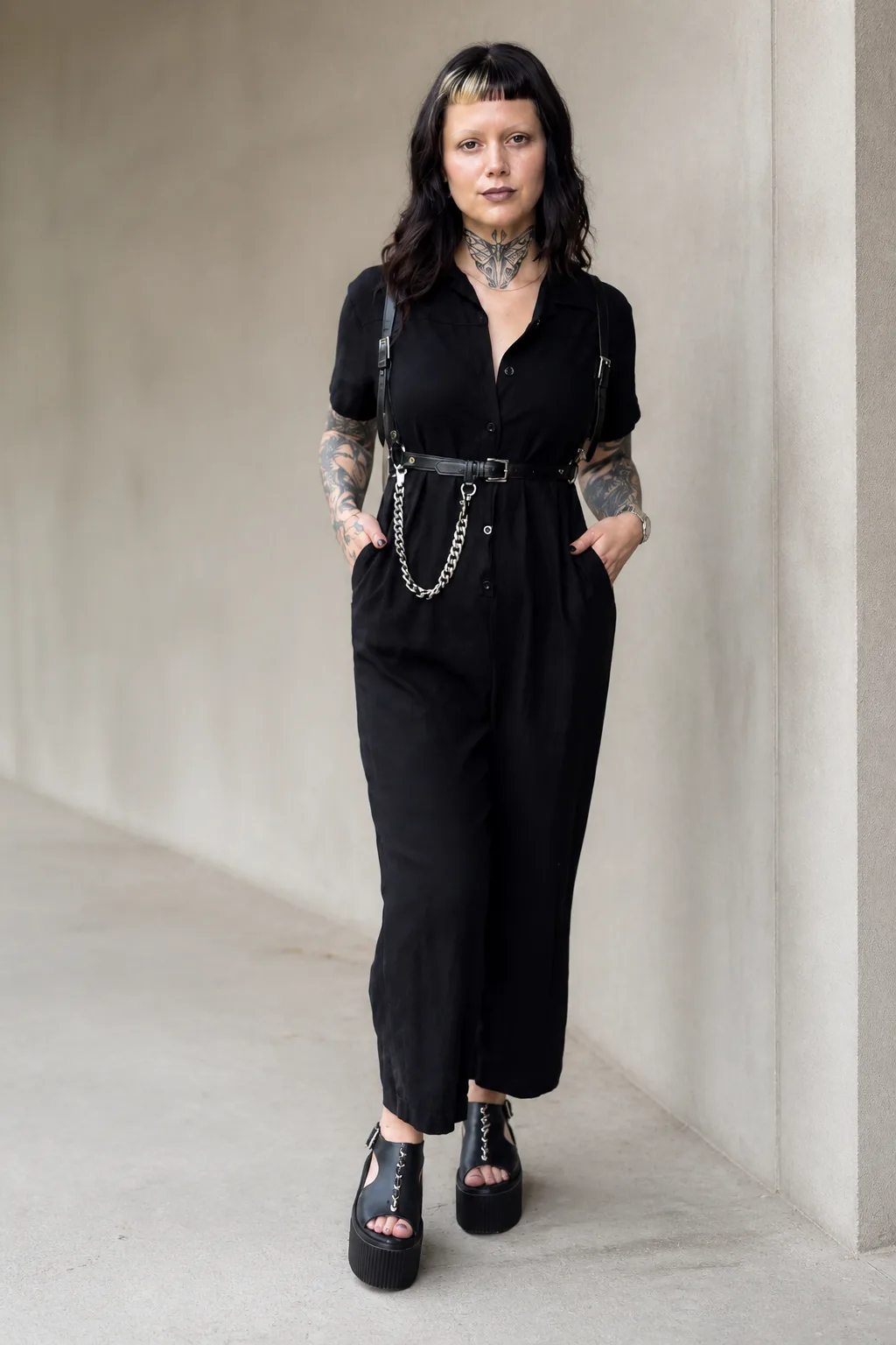 Edgy All-Black Utility Jumpsuit