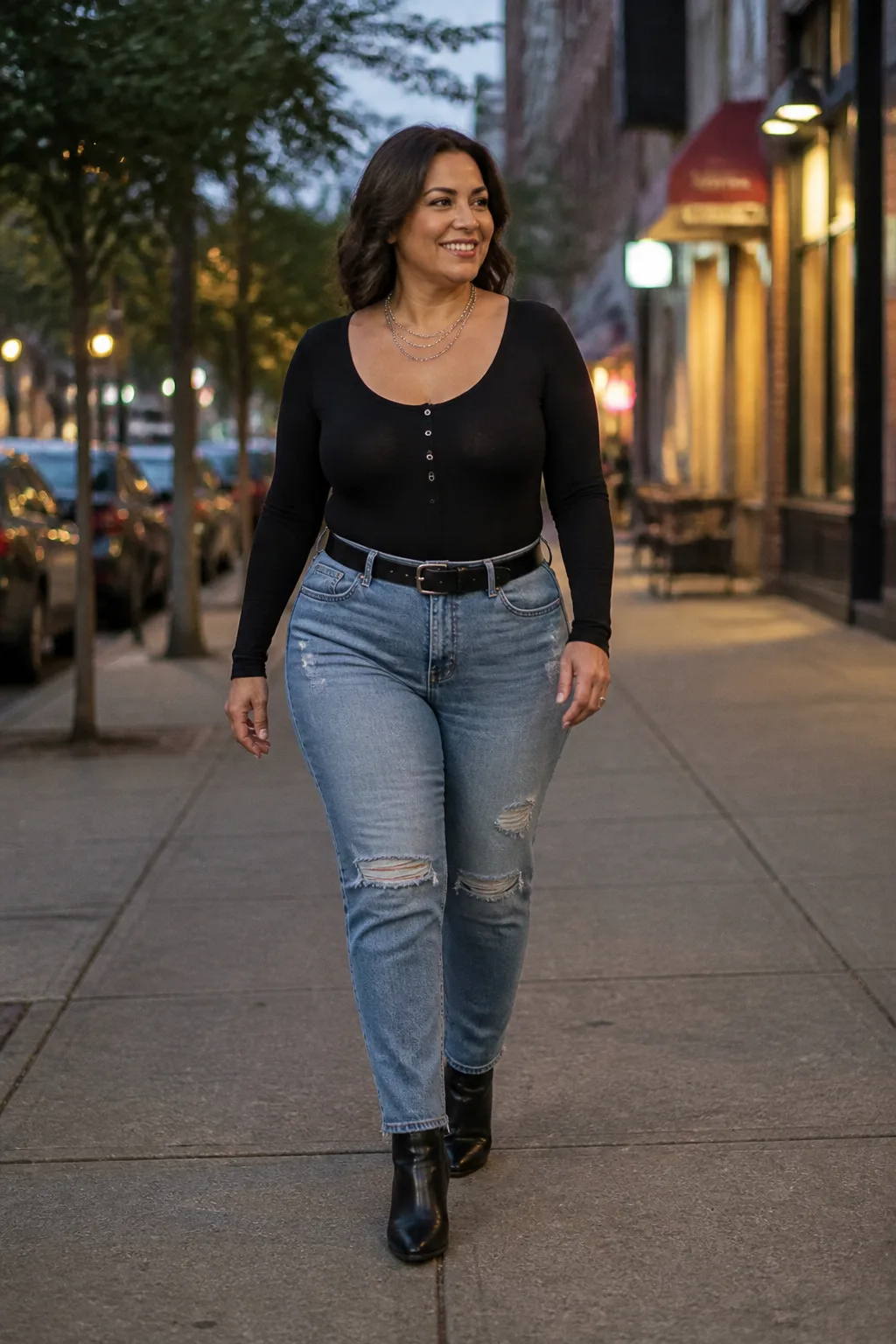 Edgy Bodysuit and Distressed Denim Combo