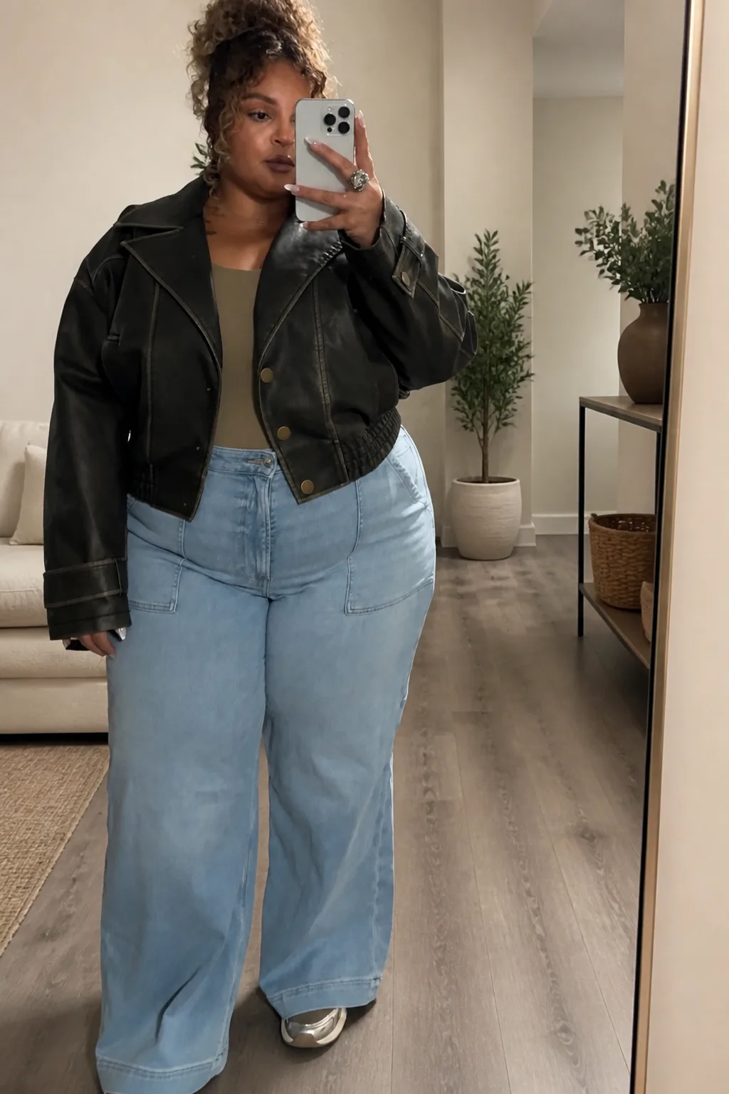 Edgy Chic: Leather Jacket and Denim