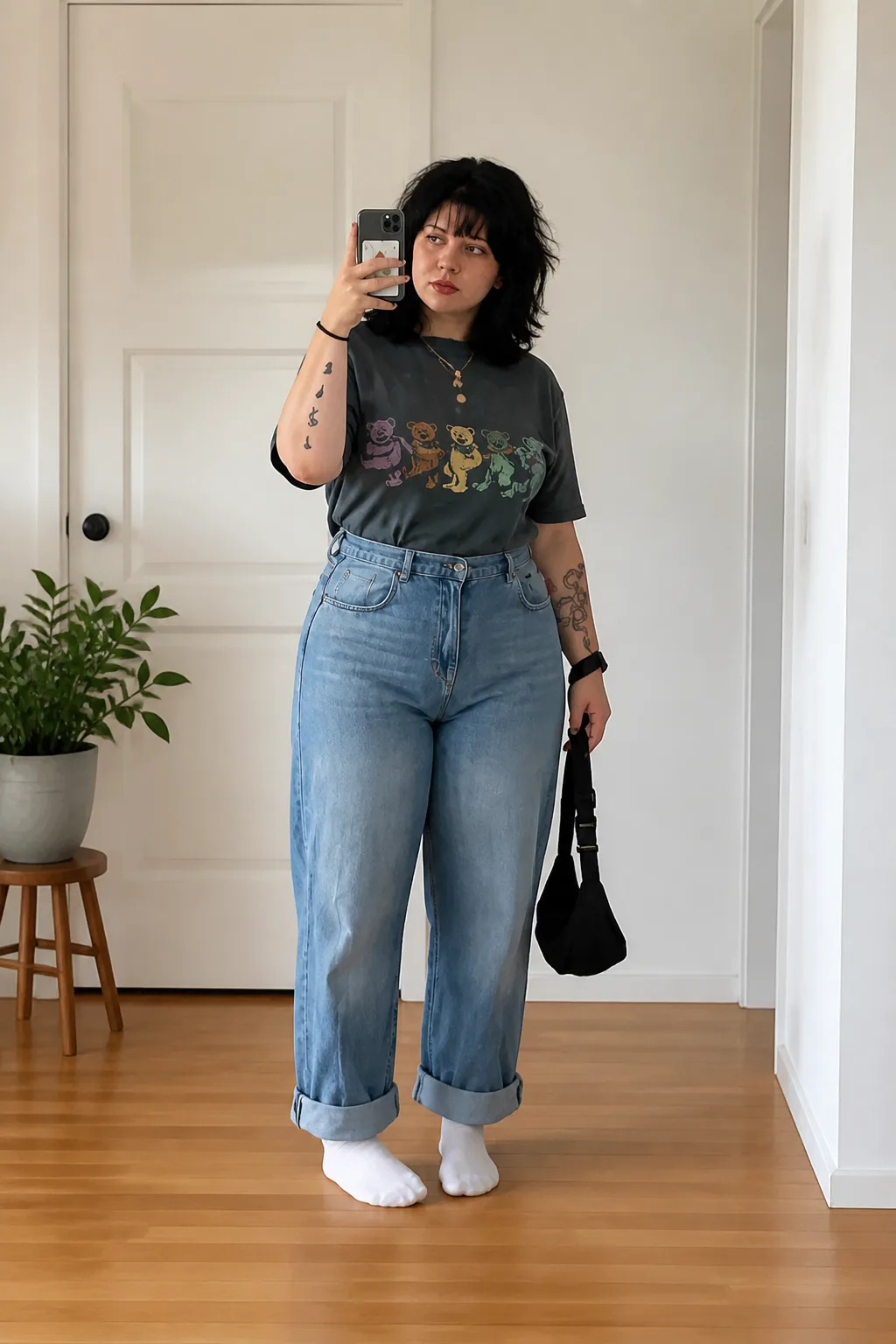 Edgy Graphic Tee and High-Waisted Jeans