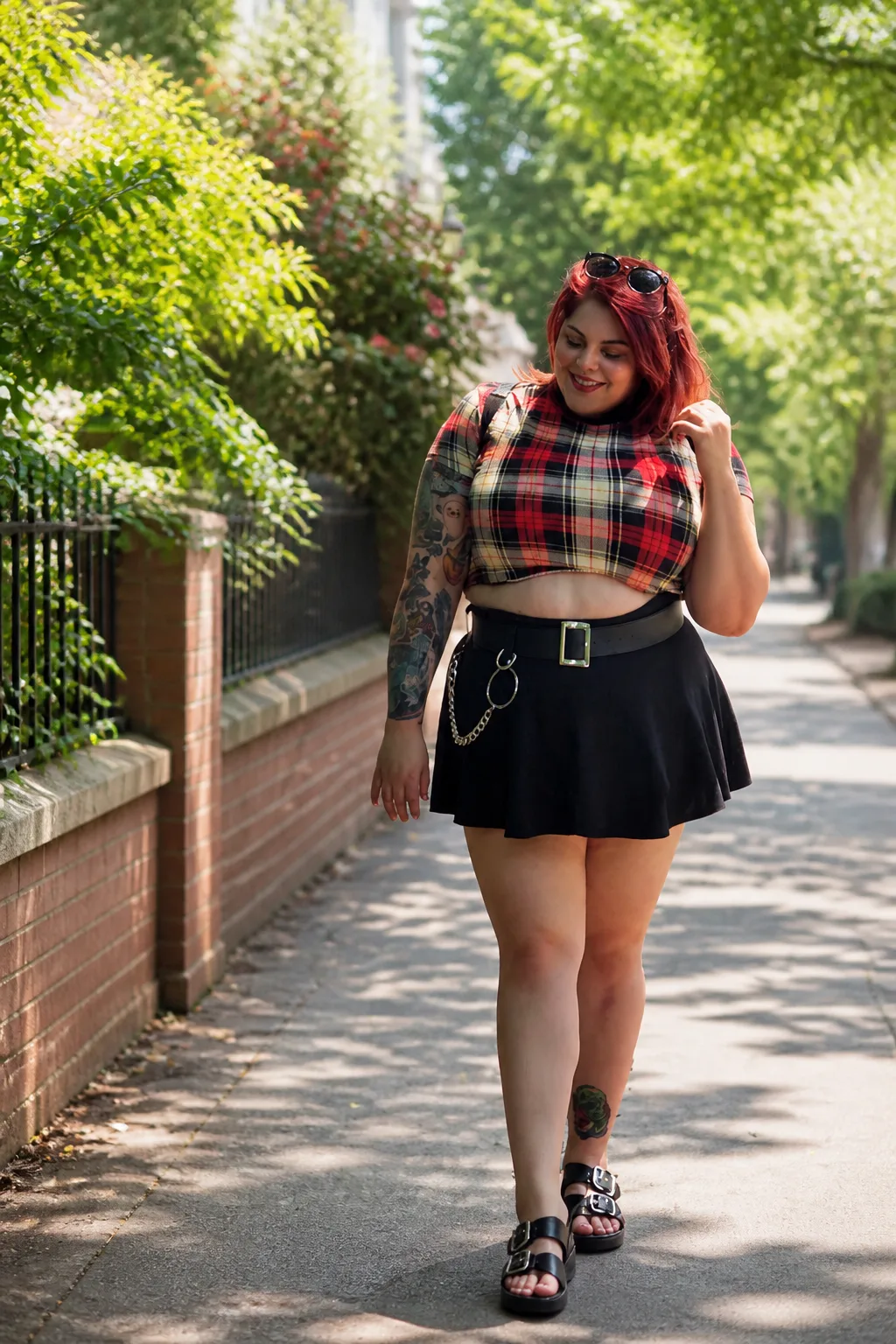 Edgy Plaid Top and Mini Skirt Combo