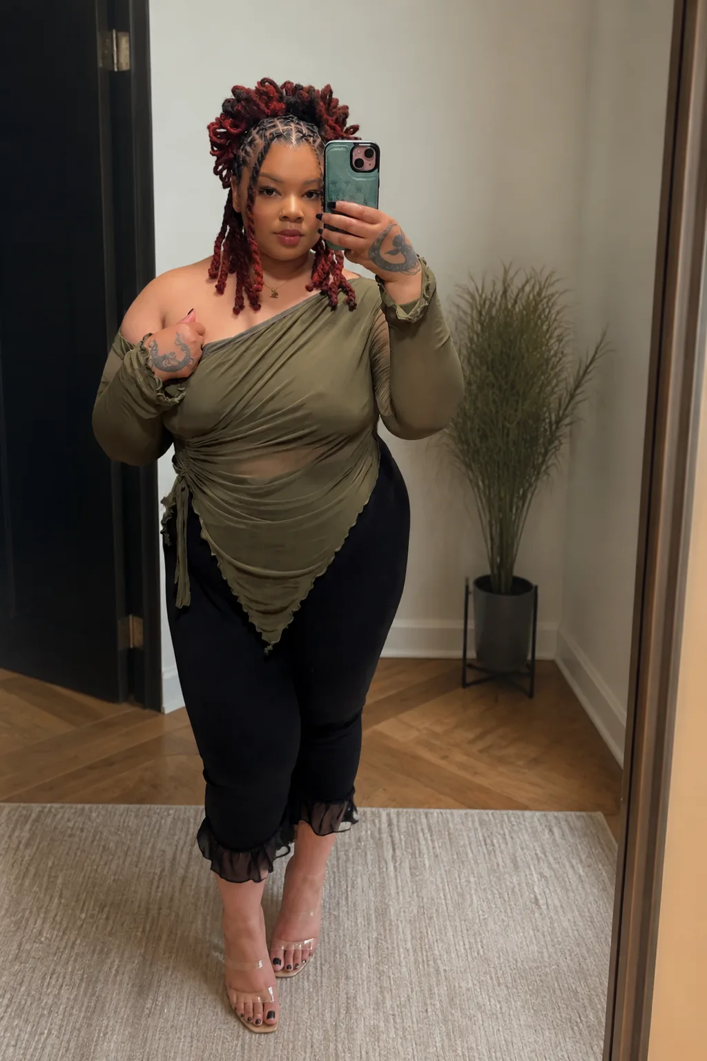 Effortless Olive Asymmetric Top Look