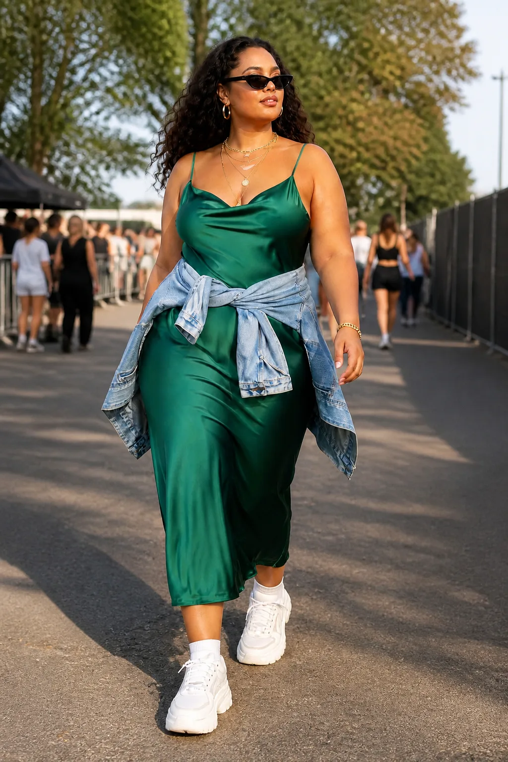 Effortless satin slip dress for outdoor concerts