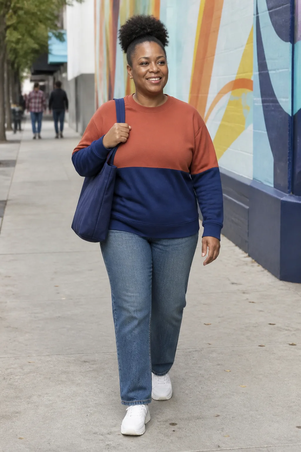 Effortless Street Style: Color-Blocked Pullover and Denim