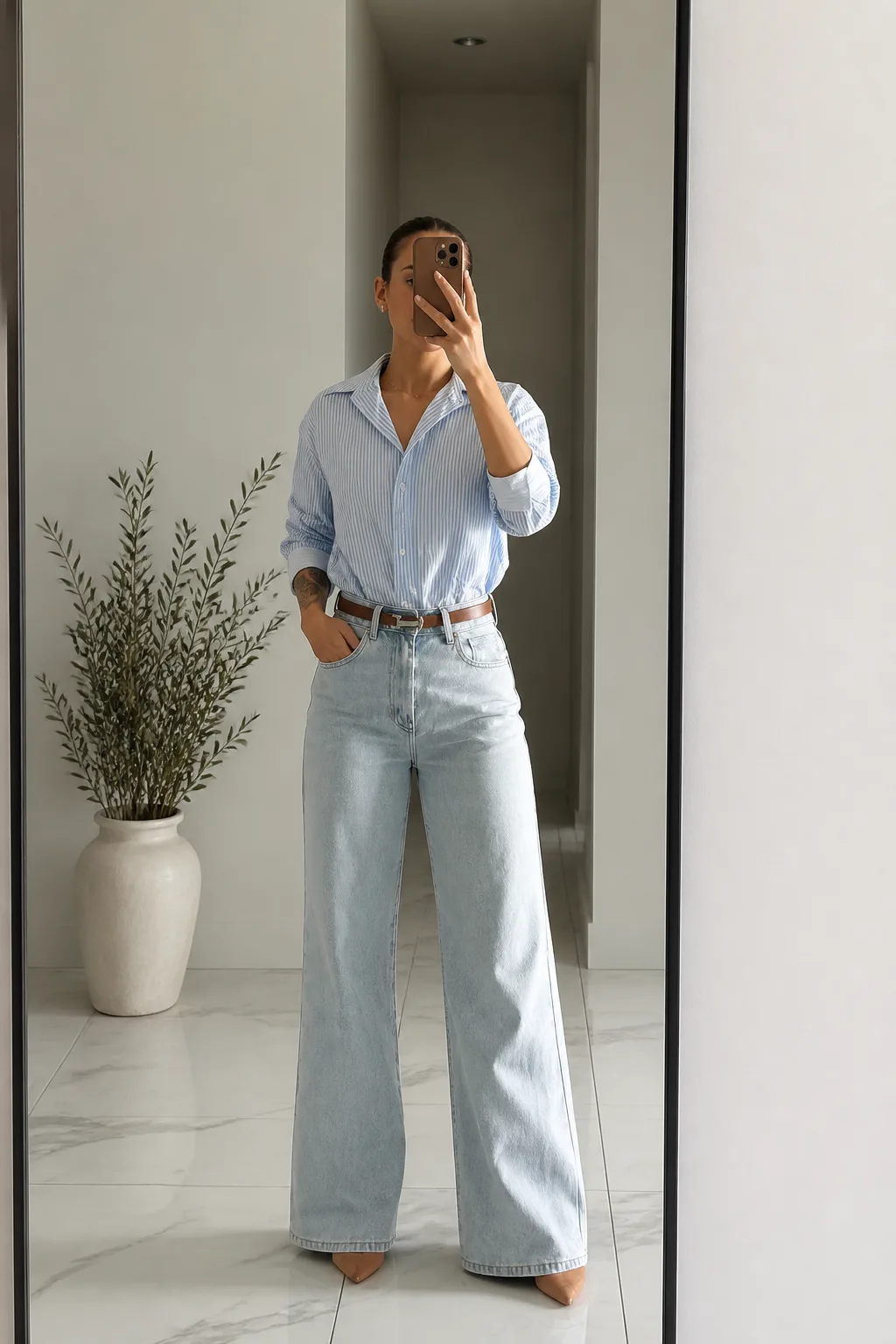 Effortless Striped Shirt and Wide-Leg Denim