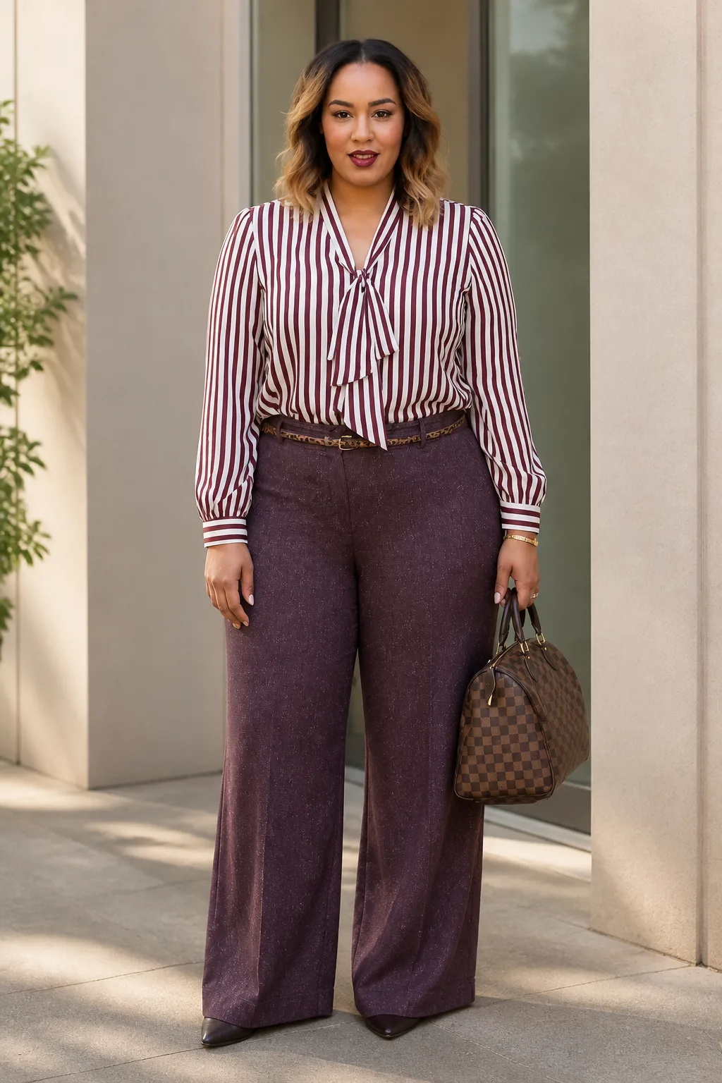 Elegance in Stripes and Wide-Leg Trousers